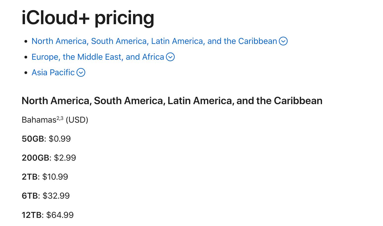 Apple iCloud Pricing
